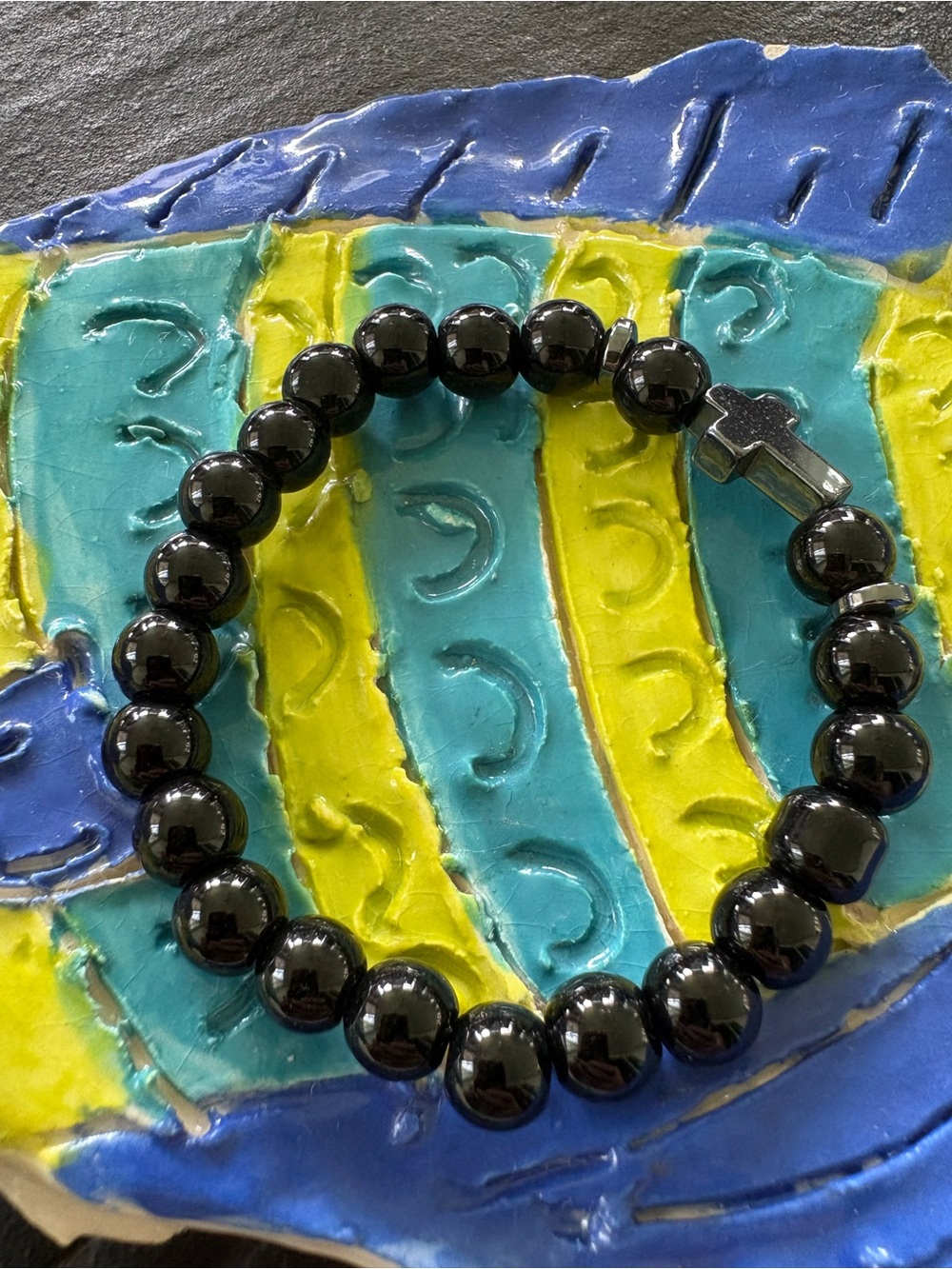 Black Beaded Cross Bracelet - Women Jewelry